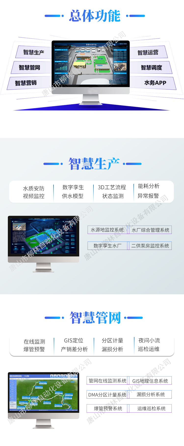 智慧水务总体功能:智慧生产、智慧管网