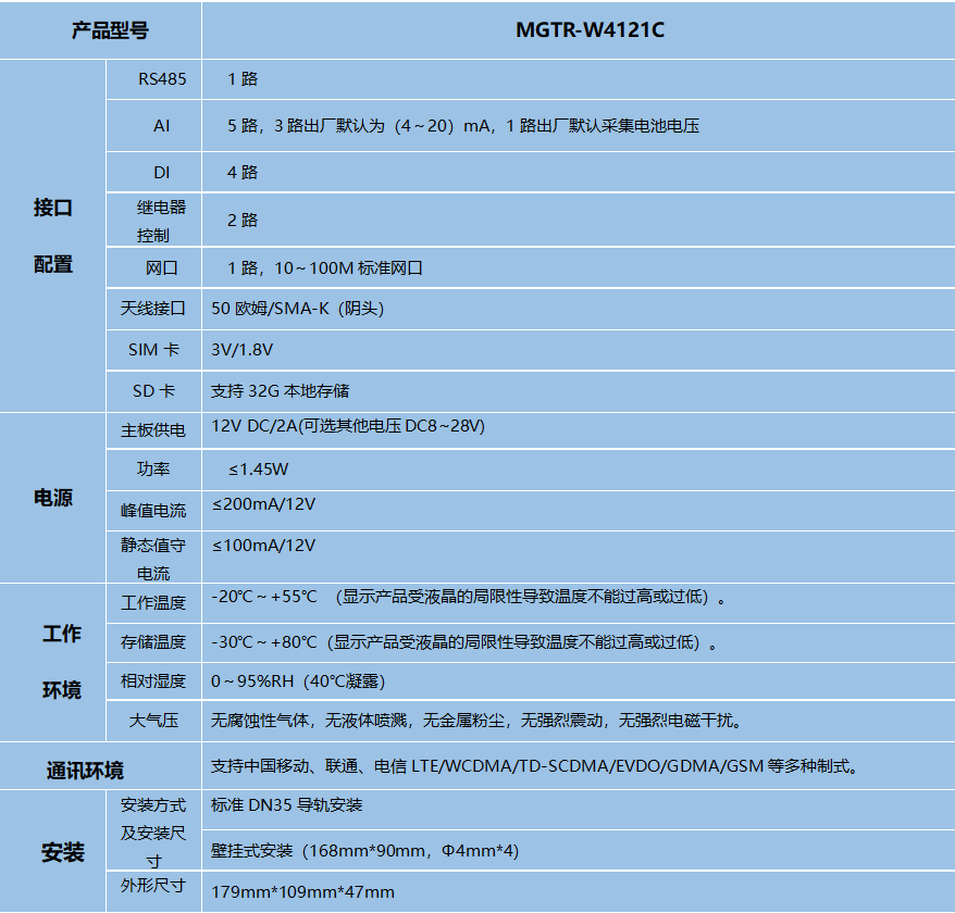 以电折水计量终端-技术参数